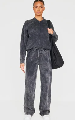 Charcoal Washed Seam Detail Wide Leg Sweatpants