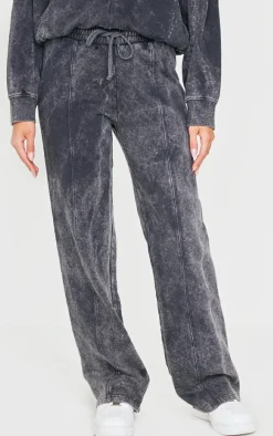 Charcoal Washed Seam Detail Wide Leg Sweatpants