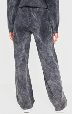 Charcoal Washed Seam Detail Wide Leg Sweatpants