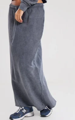 Charcoal Washed Split Hem Low Rise Maxi Skirt