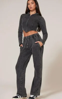 Charcoal Washed Straight Leg Seam Detail Sweatpants