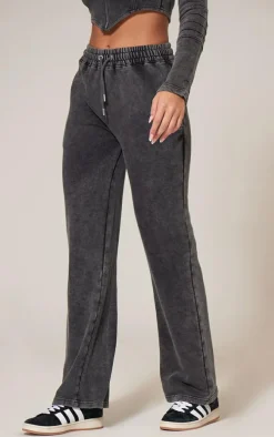 Charcoal Washed Straight Leg Seam Detail Sweatpants