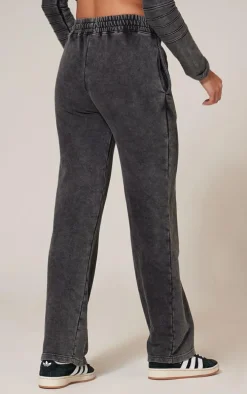 Charcoal Washed Straight Leg Seam Detail Sweatpants