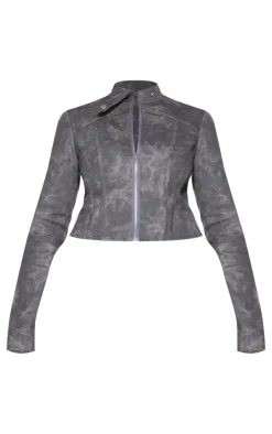 Charcoal Washed Twill Biker Jacket