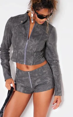 Charcoal Washed Twill Micro Hotpants