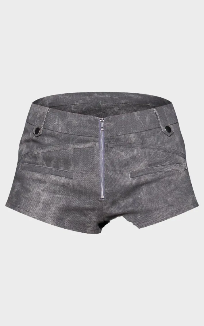 Charcoal Washed Twill Micro Hotpants