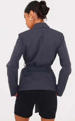 Charcoal Wide Belted Waist Blazer