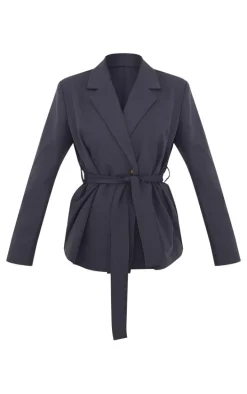Charcoal Wide Belted Waist Blazer