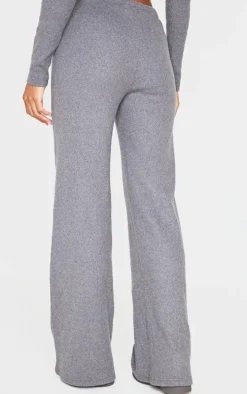 Charcoal Wide Leg Brushed Rib Drawstring Pants