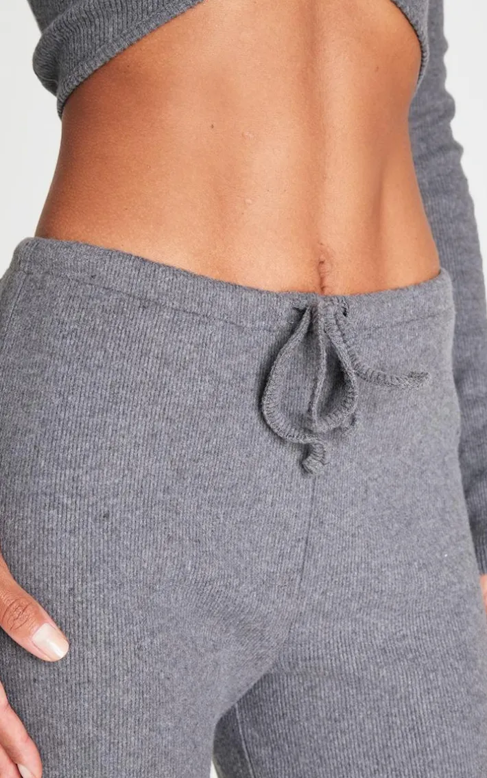 Charcoal Wide Leg Brushed Rib Drawstring Pants
