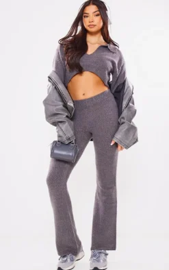 Charcoal Wide Leg Knit Pants