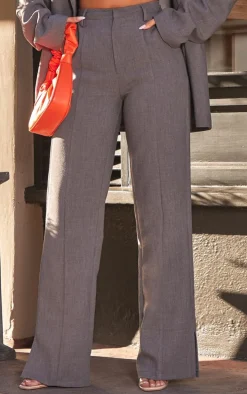 Charcoal Wide Leg Split Hem Pants