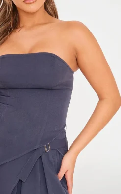 Charcoal Woven Bandeau Seam Detail Asymmetric Hem Top