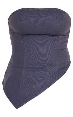 Charcoal Woven Bandeau Seam Detail Asymmetric Hem Top