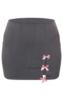 Charcoal Woven Bow Detail Tailored Mini Skirt