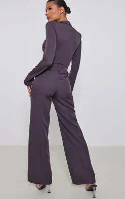 Charcoal Woven Bust Tie Detail Split Hem Blazer Style Jumpsuit