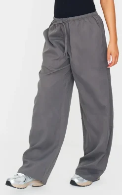 Charcoal Woven Drawstring Waist Low Rise Relaxed Pants