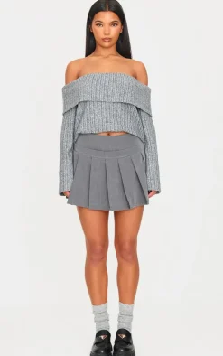 Charcoal Woven Dropped Waist Pleated Detail Mini Skirt