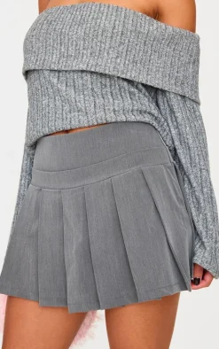 Charcoal Woven Dropped Waist Pleated Detail Mini Skirt