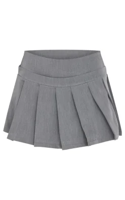 Charcoal Woven Dropped Waist Pleated Detail Mini Skirt