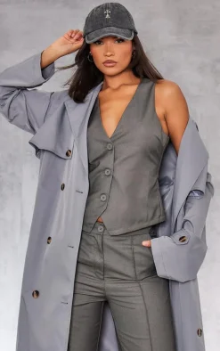 Charcoal Woven Fitted Pocket Detail Vest