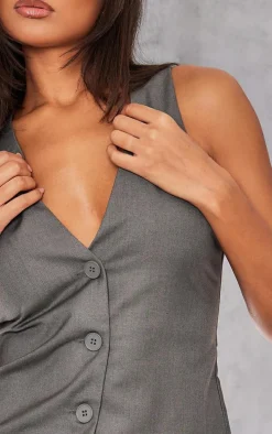 Charcoal Woven Fitted Pocket Detail Vest