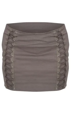 Charcoal Woven Lace Up Detail Mini Skirt