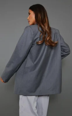 Charcoal Woven Oversized Drapey Button Detail Blazer