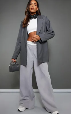 Charcoal Woven Oversized Drapey Button Detail Blazer