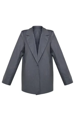 Charcoal Woven Oversized Drapey Button Detail Blazer
