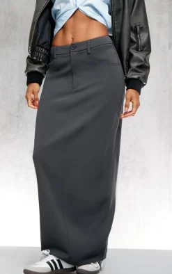Charcoal Woven Split Back Maxi Skirt