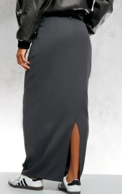 Charcoal Woven Split Back Maxi Skirt