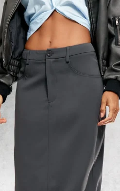 Charcoal Woven Split Back Maxi Skirt