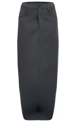Charcoal Woven Split Back Maxi Skirt