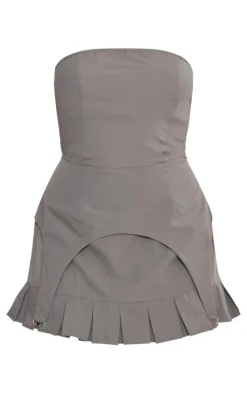 Charcoal Woven Stirrup Pleated Bodycon Dress