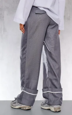 Charcoal Woven Tailored Pleat Front Turn Up Hem Wide Leg Pants