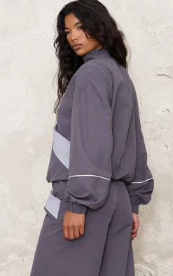 Charcoal Zip Through Shell Contrast Binding Track Top