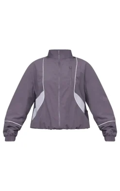Charcoal Zip Through Shell Contrast Binding Track Top