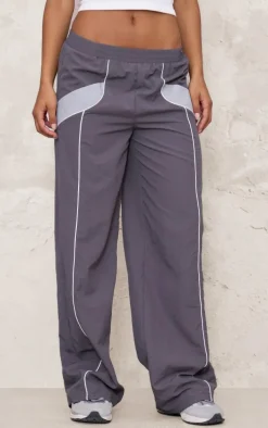 Charcoal Zip Through Shell Contrast Binding Wide Leg Sweatpant