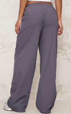 Charcoal Zip Through Shell Contrast Binding Wide Leg Sweatpant
