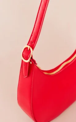 Cherry Red Curved PU Shoulder Bag