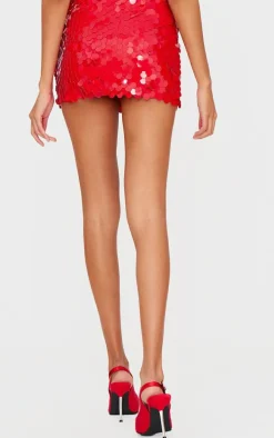 Cherry Red Disc Sequin Mini Skirt