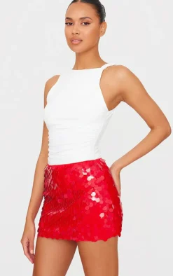 Cherry Red Disc Sequin Mini Skirt