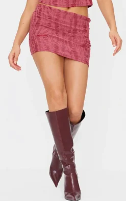 Cherry Red Distressed Asymmetric Micro Mini Skirt
