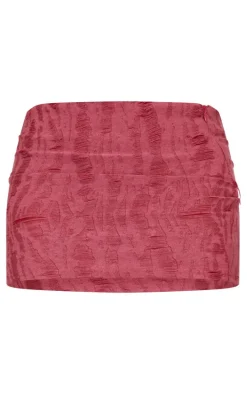 Cherry Red Distressed Asymmetric Micro Mini Skirt