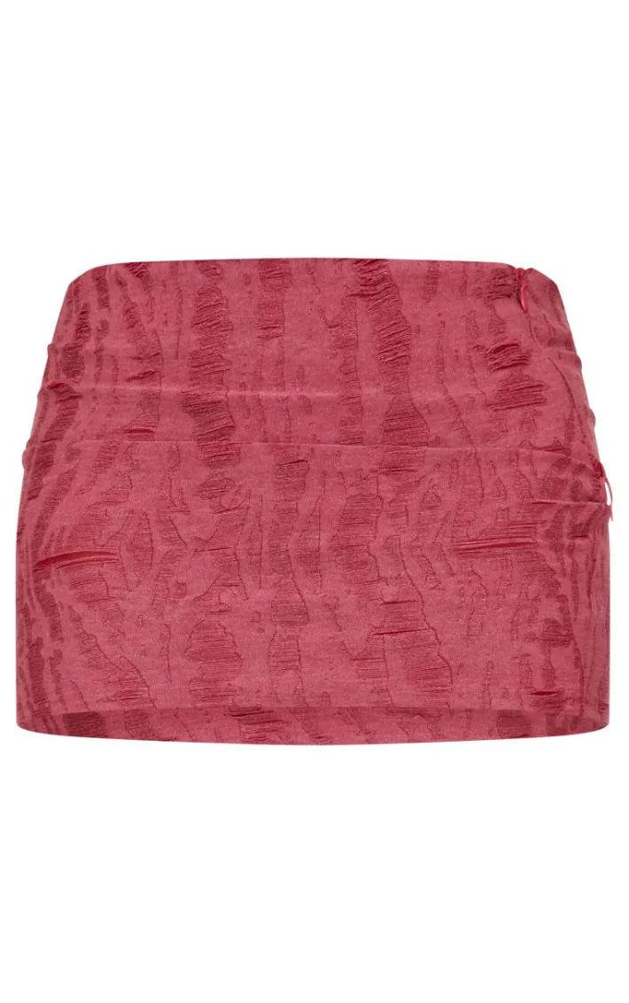 Cherry Red Distressed Asymmetric Micro Mini Skirt