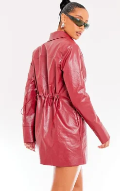 Cherry Red Faux Leather Oversized Blazer Dress
