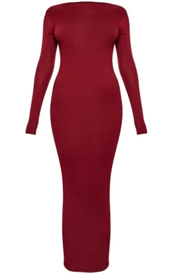 Cherry Red High Neck Boat Neck Split Maxi Dress