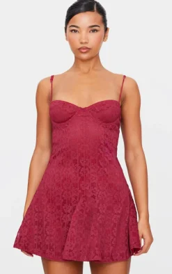 Cherry Red Lace Mini Shift Dress