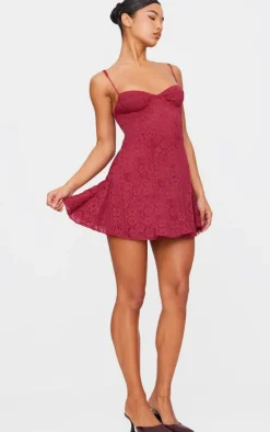 Cherry Red Lace Mini Shift Dress